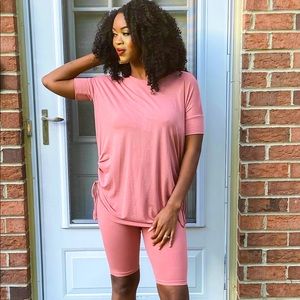 Rose Pink 2-piece biker short set